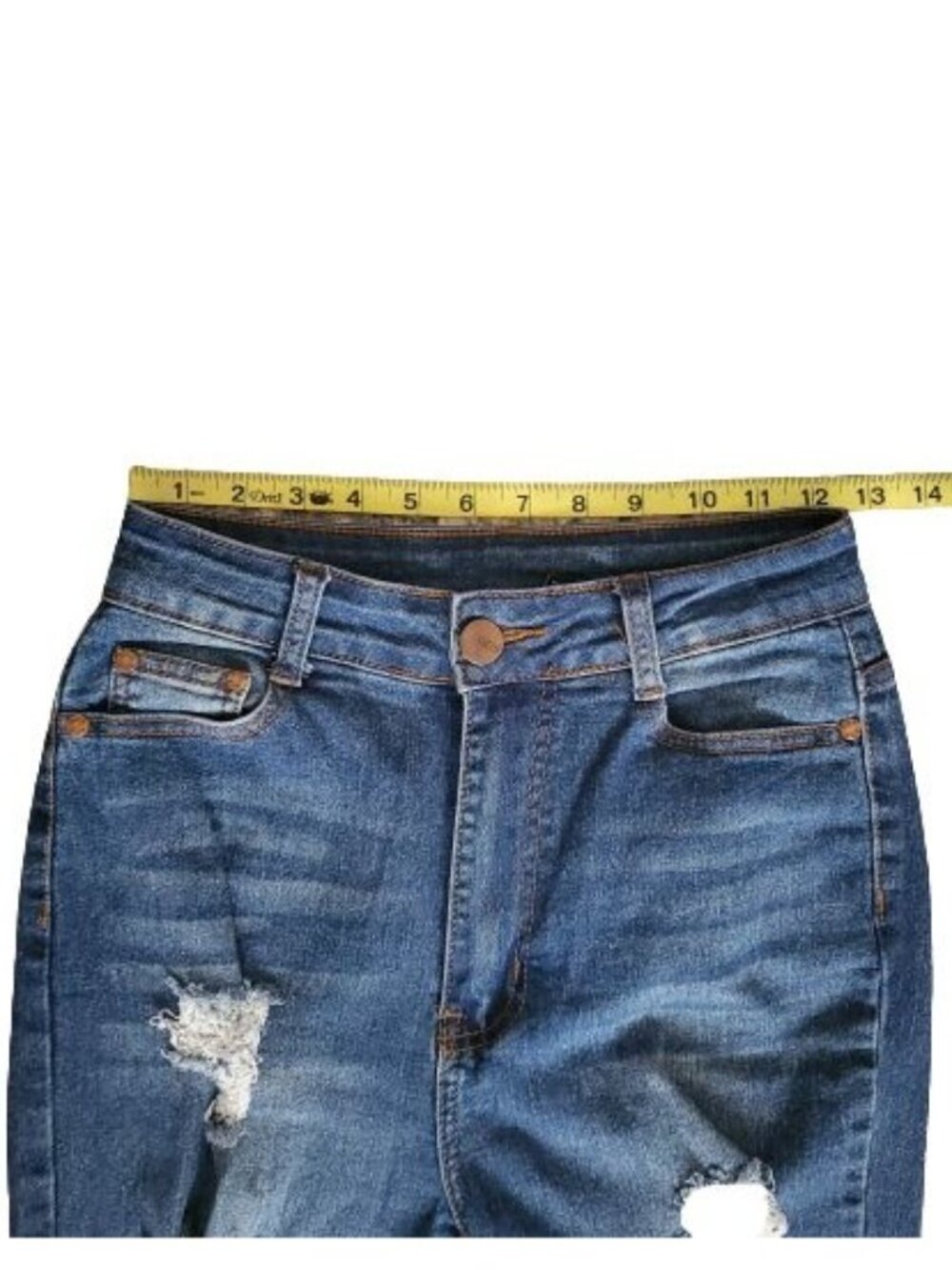 BOB Jeans High Waist Ripped Distressed Chewed Hem Skinny Blue Denim Jeans Sz 7/8 - Picture 8 of 11